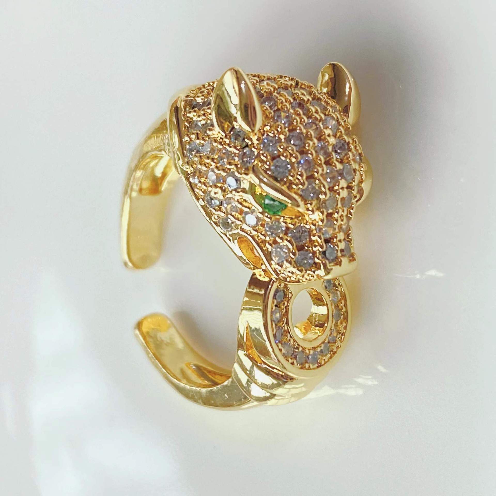 fashion trend leopard wealth ring 18k gold plated diamond opening adjustable ring
