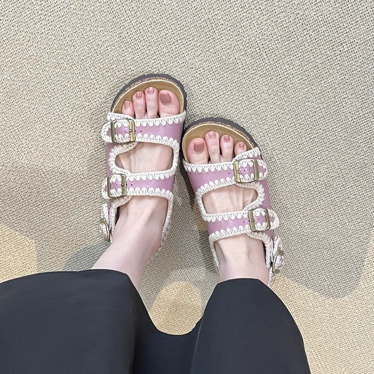 Версия из натуральной кожи ~ туфли Birkenstock с пряжкой на толстой подошве, повседневные сандалии с открытым носком для верхней одежды, пляжные римские туфли без шнуровки в стиле ретро.