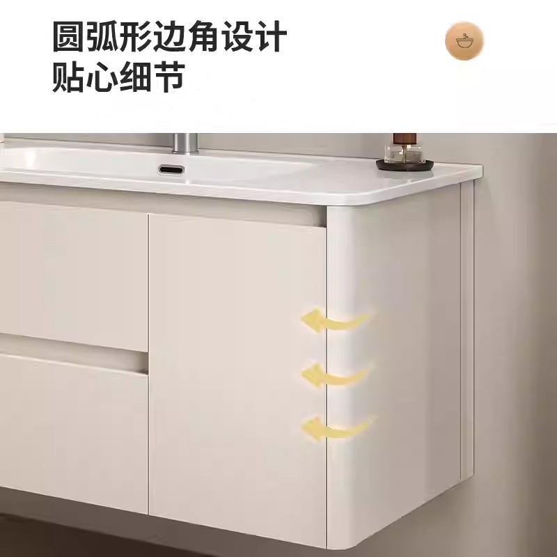 Espejo de Feng Shui push-pull oculto, armario de baño de panal, lavabo cerámico integral, lavabo de mano, lavabo de cara, lavabo de baño