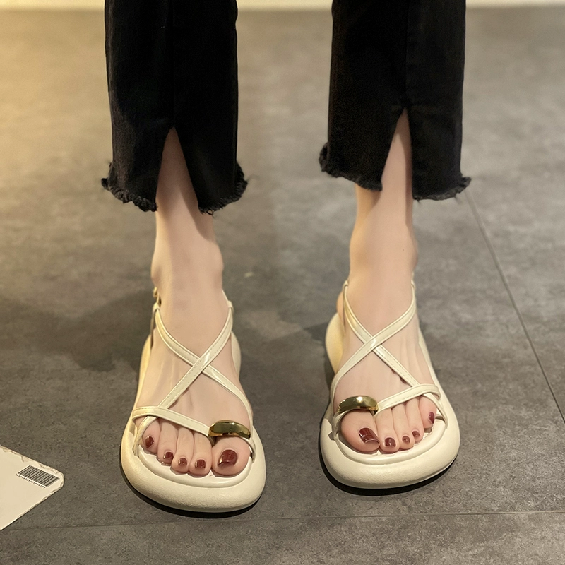 Модные римские сандалии с открытым носком, женские сандалии в сказочном стиле, новинка 2024, летние новые шлепанцы с крестиком, пляжная обувь на плоской подошве