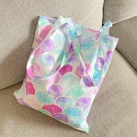 现货春夏季全棉印花单肩布袋双层便携收纳布包学生小众手提环保袋