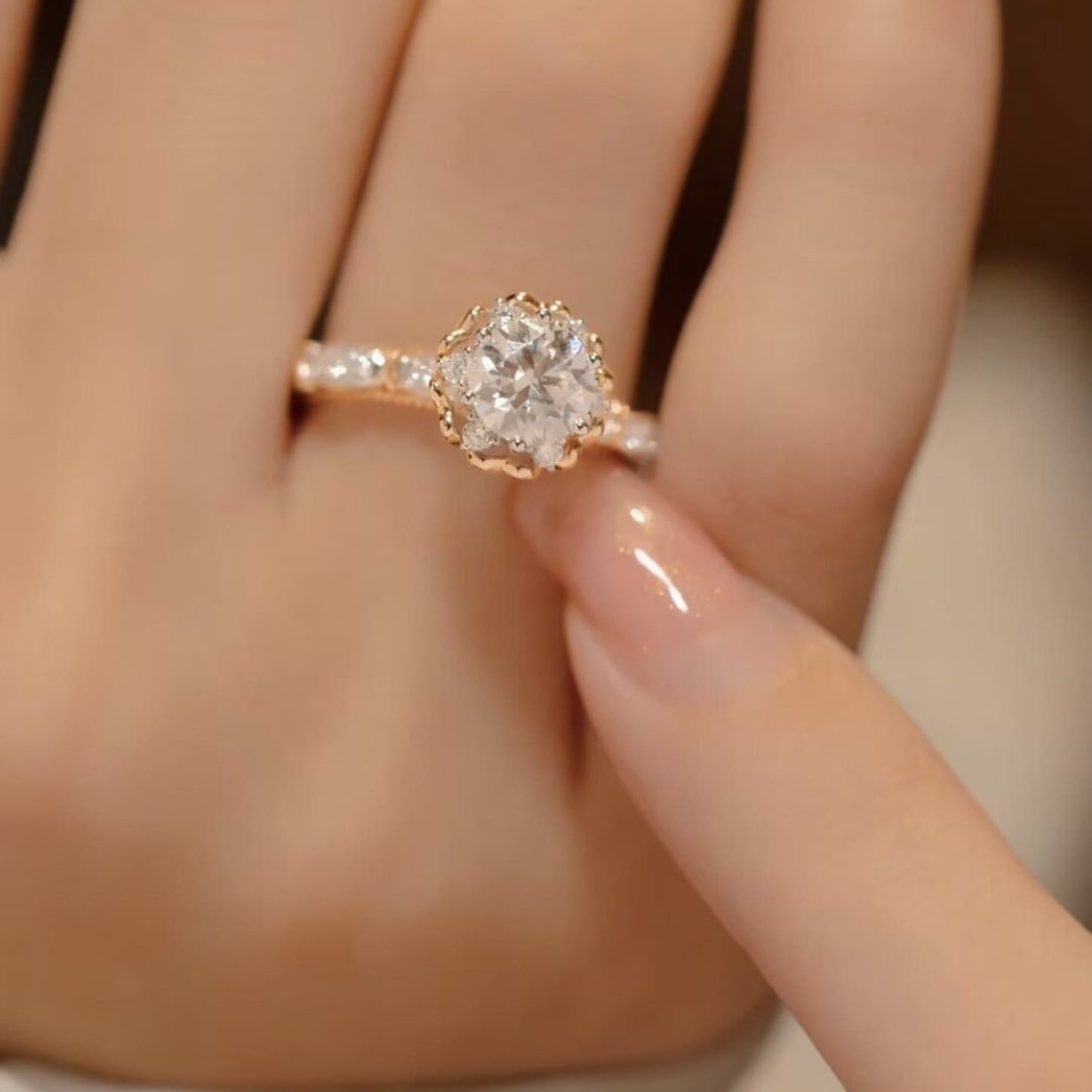 Diamond Zircon Ring For Women Two Tone Elegant Versatile Band_voghion.com