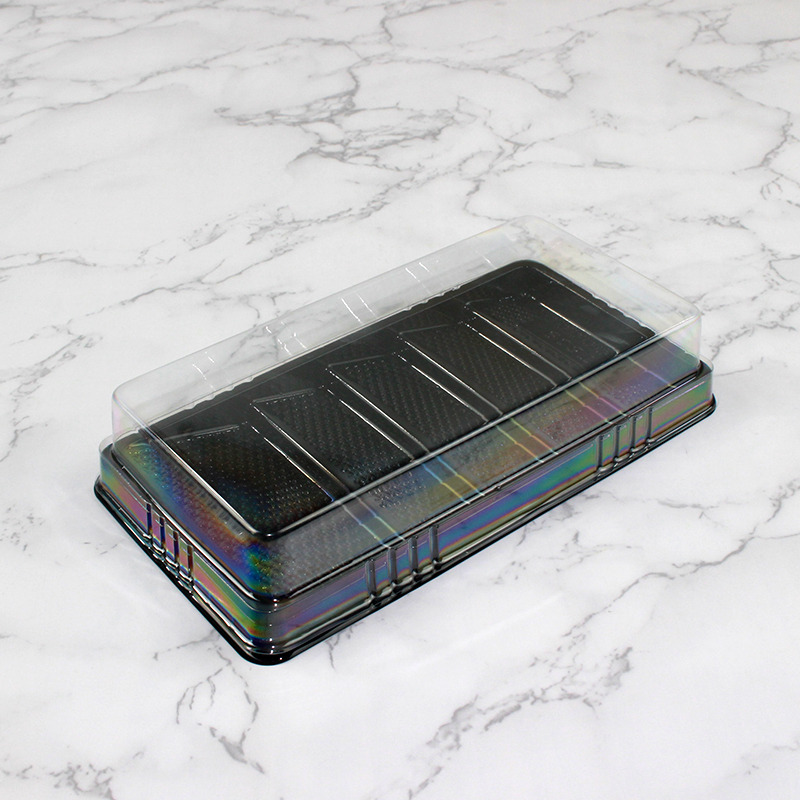 Caja de embalaje de 2 / 5 cápsulas de tortilla de durian transparente rectangular trapezoidal succionada horneado West Point desechable 609 caja de embalaje