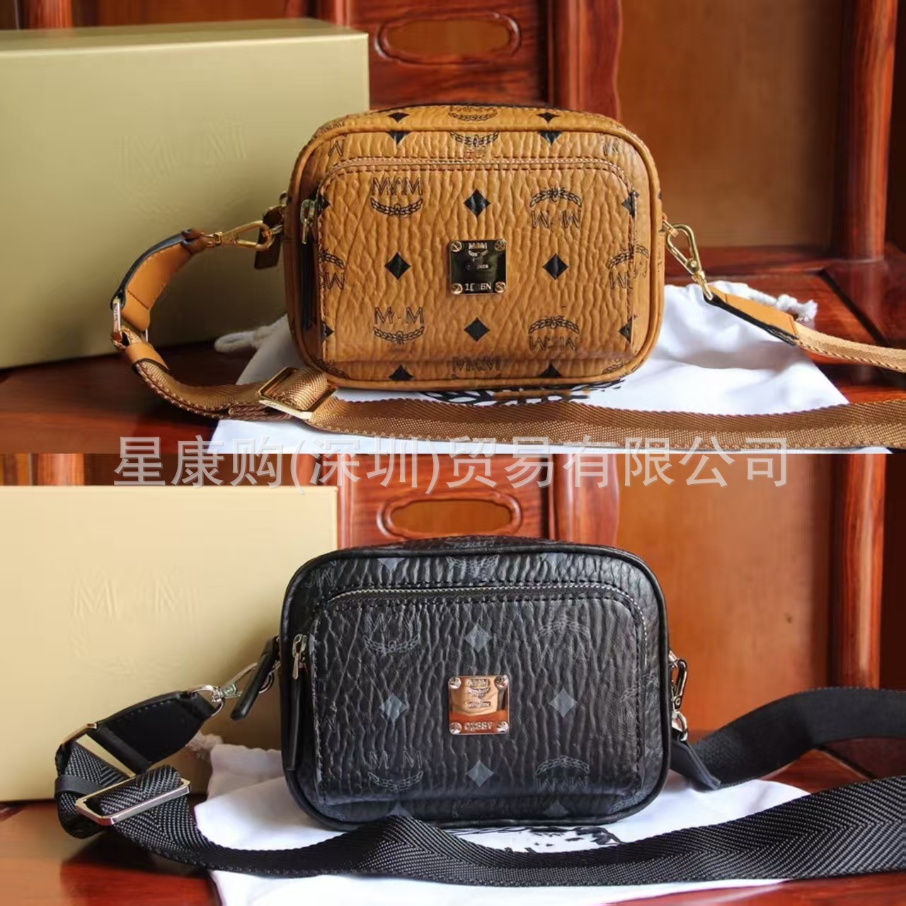 莞产高版MC家经典时尚印花女小香风宽肩带斜挎高质感小方包相机包