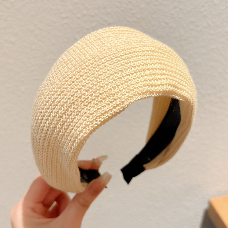 Otoño y invierno de alta sensibilidad para el cabello de mujeres cráneo alto borde amplio agujero de punto de banda de cabeza muestra cara pequeña gris ensanchada banda de cabello