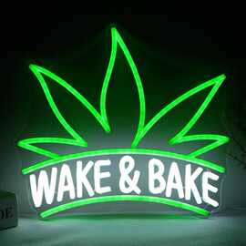 Wake & Bake 霓虹灯 绿色杂草叶 LED 霓虹灯用于酒吧男士洞穴装饰