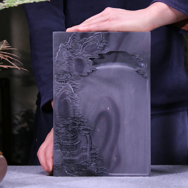 文博端砚纯手工雕刻黄鹤楼砚摆件老宋坑山水文房四宝书法磨墨精品