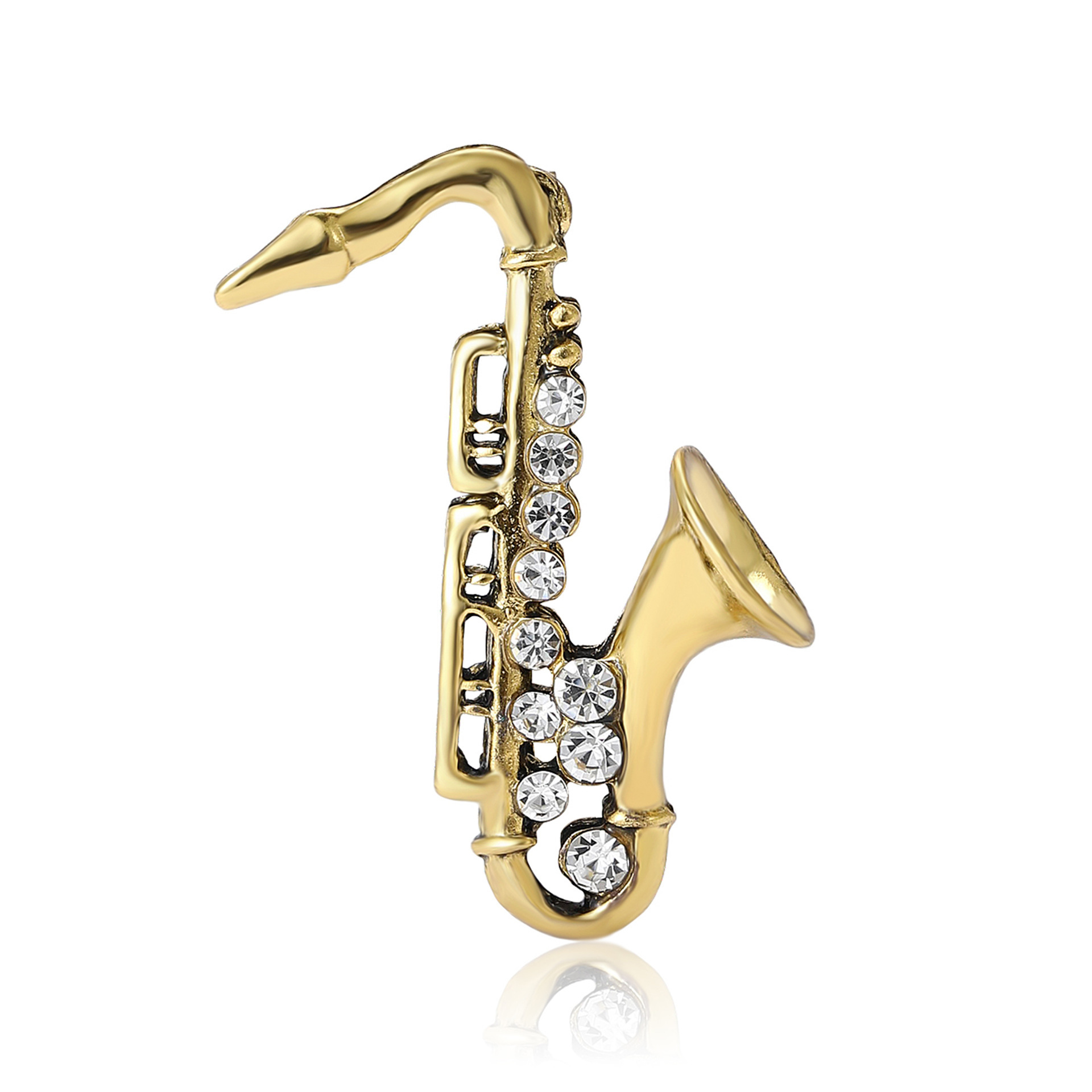 Estilo retro broche de saxofón personalidad de nicho de aleación de diamante de moda broche traje abrigo pin image 1