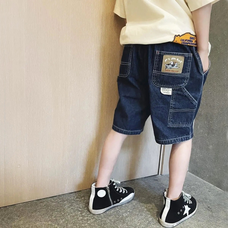 Boys' Denim Shorts Summer Thin 2025 New Kidsren's Five-Point Pants Soft Filet Cat Medium and Large Kidsren