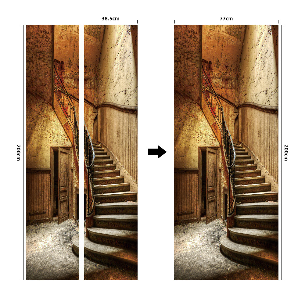 Pegatinas para puertas 3D respetuosas con el medio ambiente, autoadhesivos, fabricantes de origen al por mayor, patrones populares transfronterizos de alta definición, adhesivos para puertas impermeables, a prueba de aceite y antiincrustantes