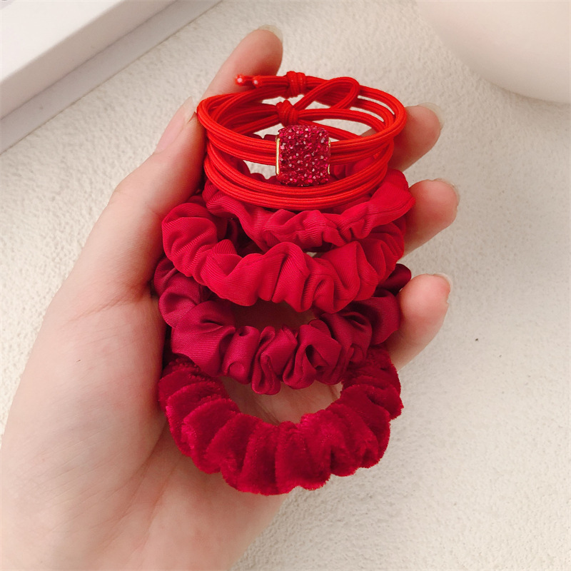 Año Nuevo chino rojo rojo anillo de pelo del intestino delgado temperamento simple correa de cabello de correa de cabello de mujer cuerda bola de cabello adornamiento de cabello