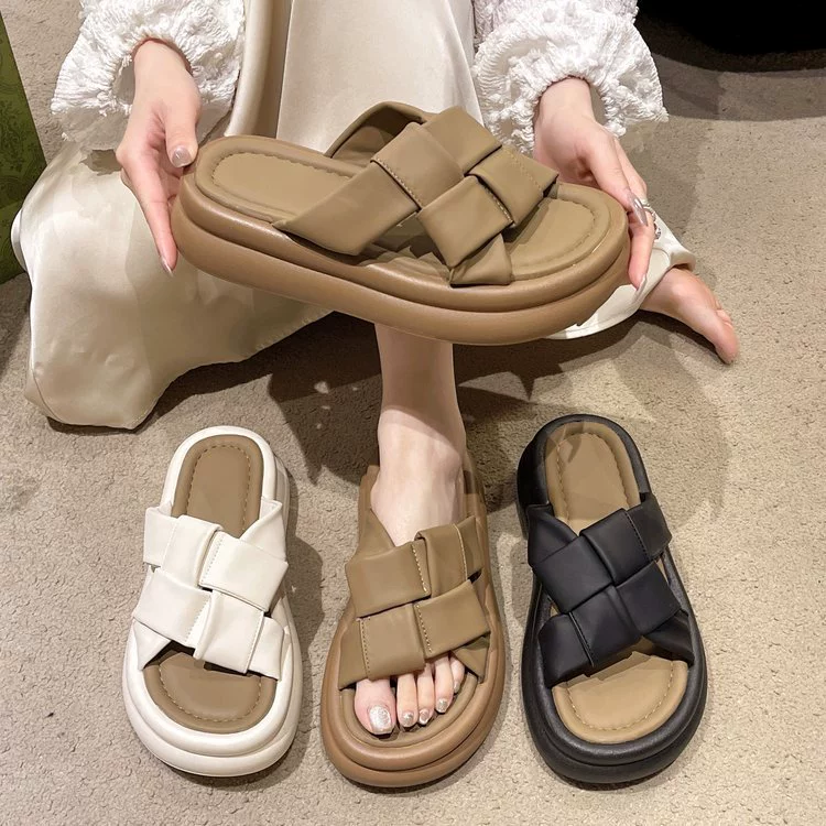 Тканые тапки с толстой подошвы женская наружная одежда 2024 новый летний повседневный пляж с открытыми пальцами