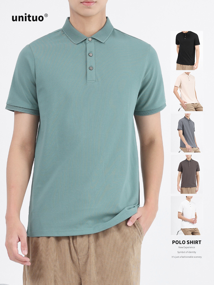 Hombres de alto nivel polo camisa de manga corta hombre de verano de negocios casual de color sólido con cuello de chaqueta de hombre cuello de camisa