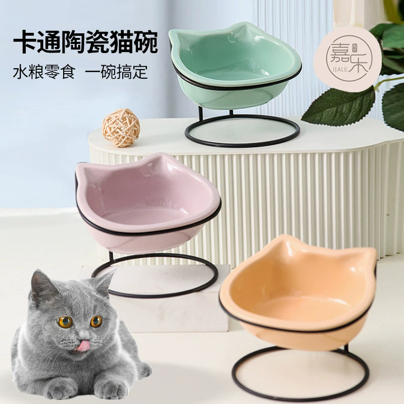 Керамическая миска для кошачьей еды оптом косой рот фидера шейной поддержки поилка миска для собак миска для корма креативная керамическая миска для кошек