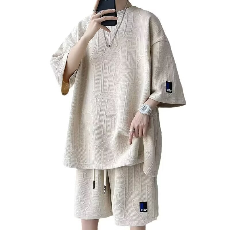 Fabricante de origen Traje de moda de verano Marca de moda para hombres Hermoso conjunto de pantalones cortos deportivos casuales de dos piezas