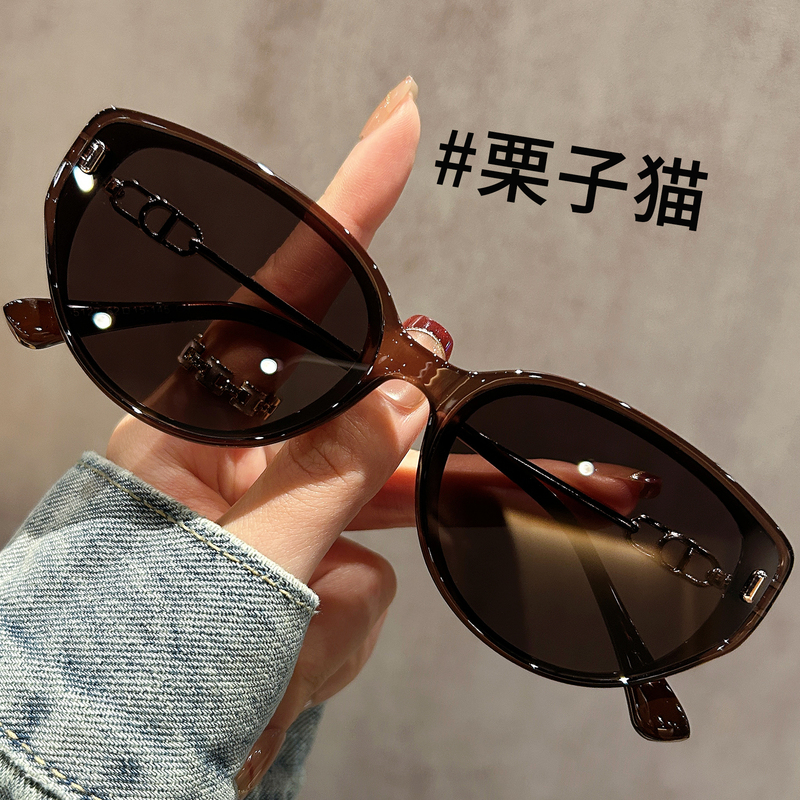 Cross-Border New Cat-Eye Sunglasses for Women, Brown Anti-Uv High-End Sunglasses for Driving, Factory Direct Supply Wholesale