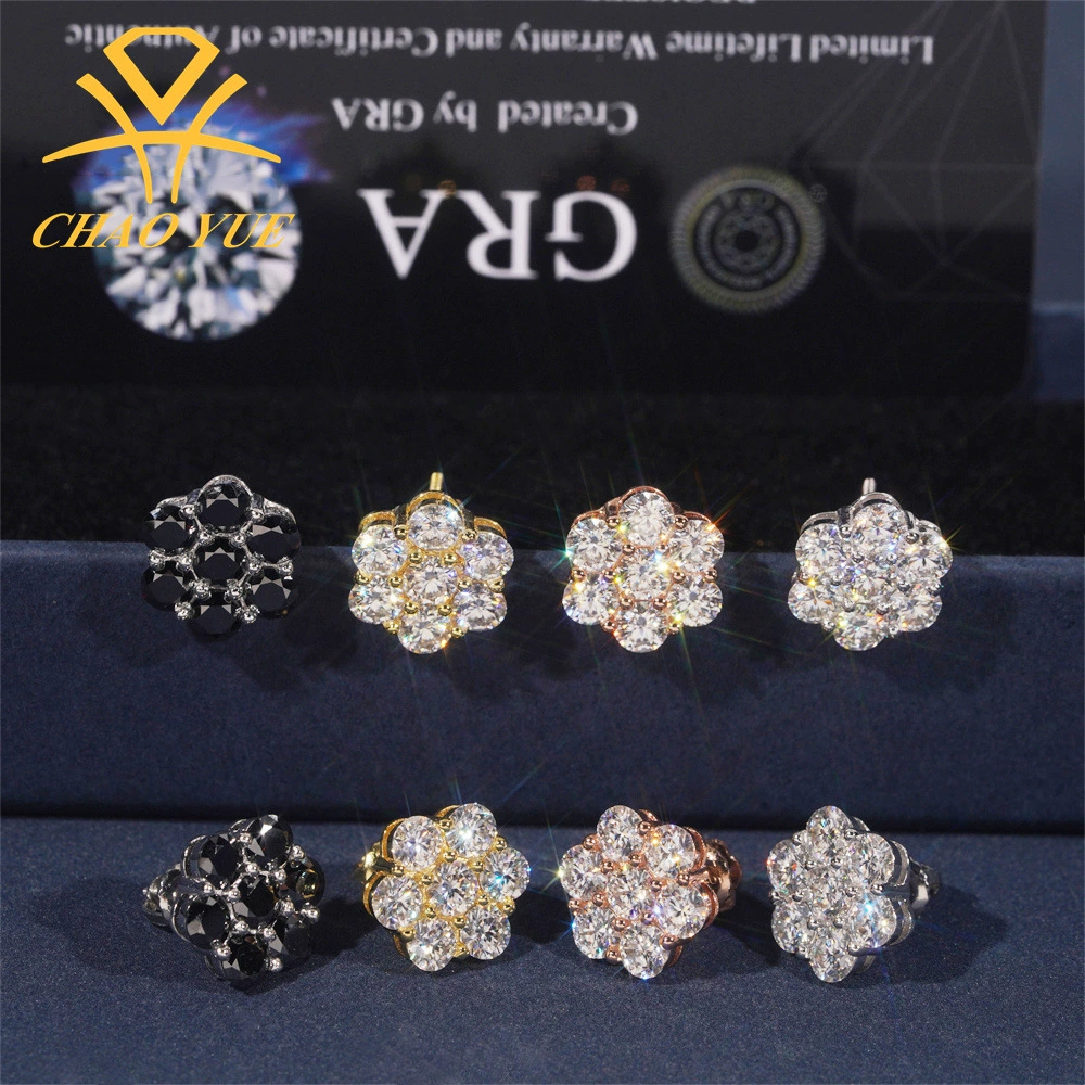 Европейские и американские трансграничные серьги в стиле хип-хоп с новым цветком 12 мм, персонализированные серьги с бриллиантами, высококачественные серьги из серебра S925 с муассанитом