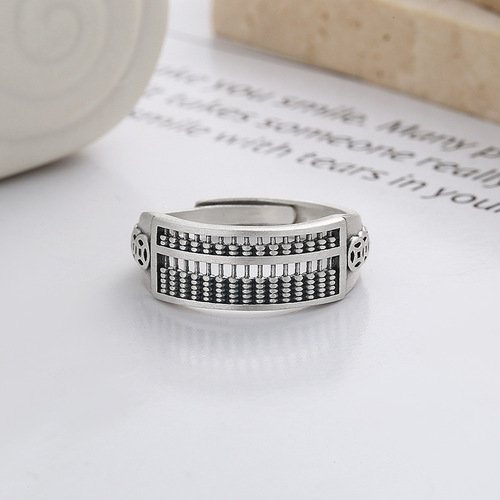 Yunchaoxuan S925 silver retro ethnic style creative copper coin abacus fashion ancient style niche design open ring