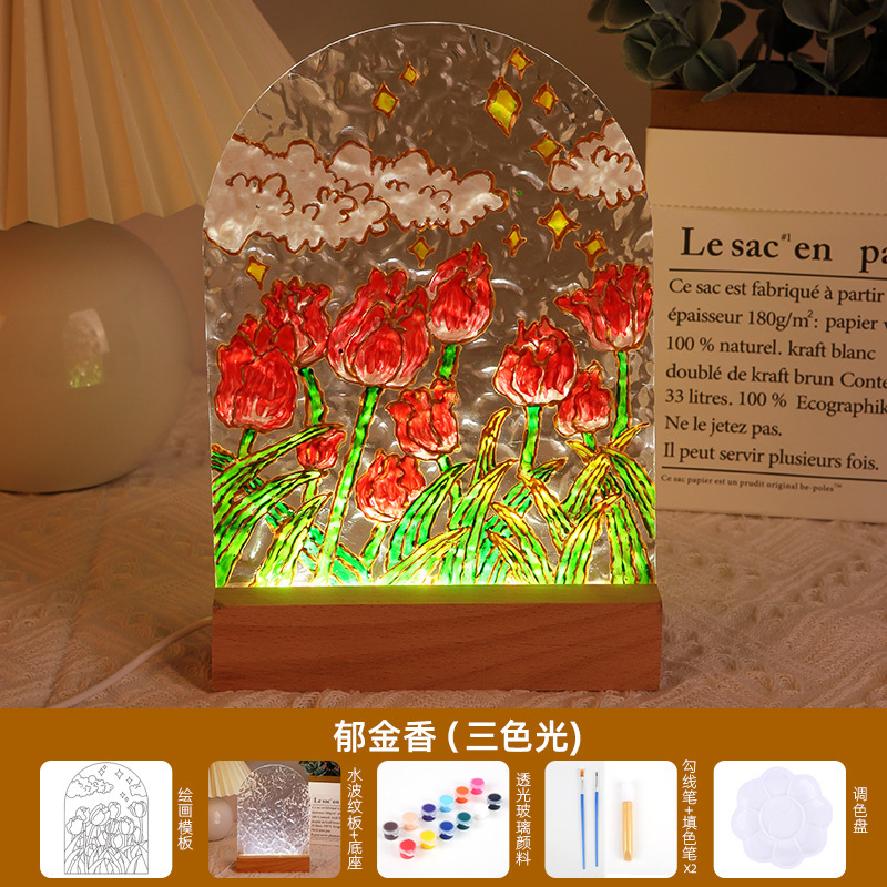 チューリップガラス絵画ナイトライト手作りDIY絵画材料パック水波紋アクリル板中秋節ギフト|undefined