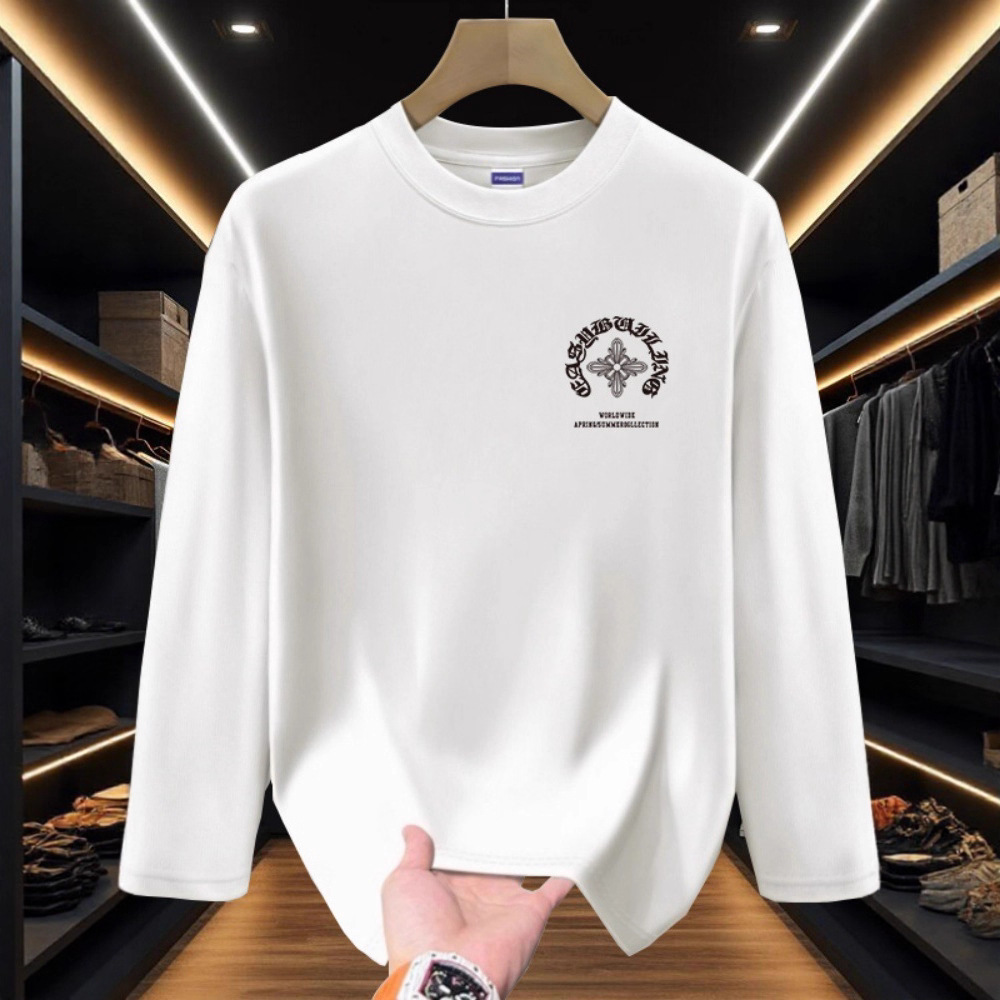 Men's High-End Streetwear Long Sleeve T-Shirt Heavyweight Pure Cotton Autumn Winter Base Layer Top Cool Stylish American Brand_voghion.com