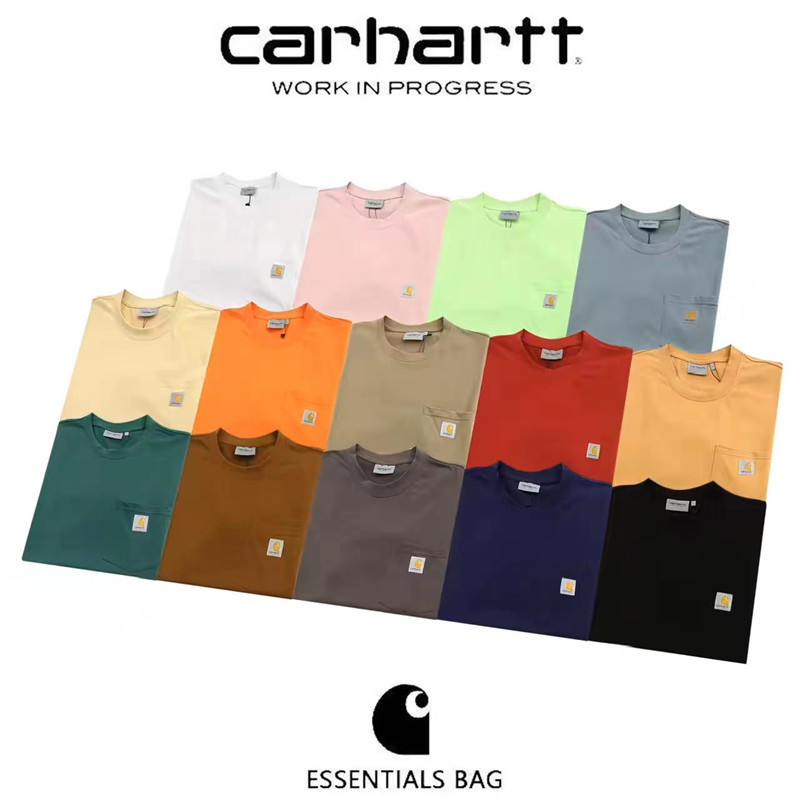 Kaha t Cross-Border Export K87 Small Label Pure Color Flap Pocket Pants Short-Sleeved Trendy Brand Classic Loose Round Neck Men's and Women's Couple T-Shirt