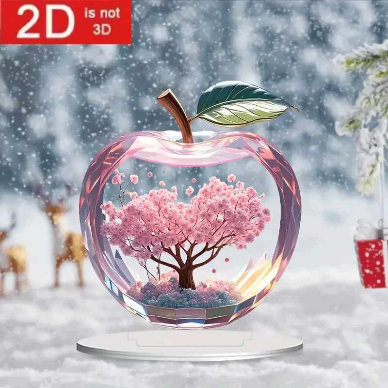 Cross-border hot selling 2D flat acrylic romantic pink cherry blossom apple shape home office desk decoration table