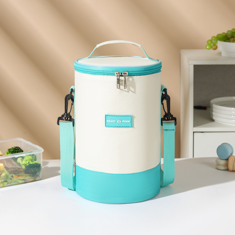 Nueva bolsa de aislamiento cilíndrica, correa para el hombro, bolsa de lonchera de mensajero, estudiante de oficina, bolsa bento, bolsa de almuerzo, bolsa de almuerzo