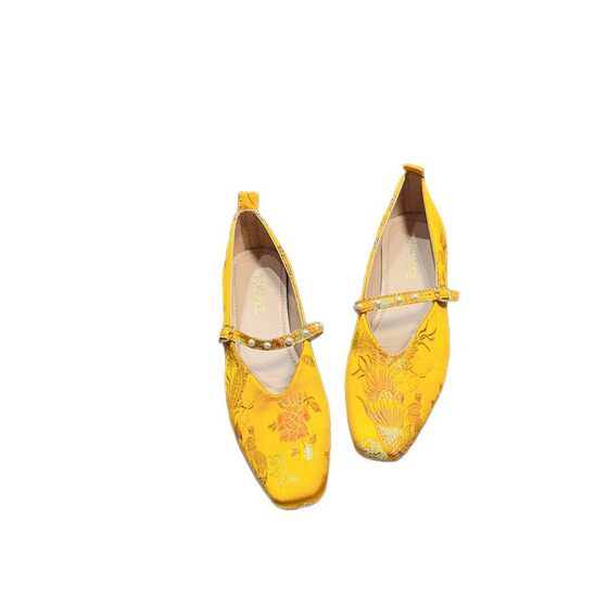 Retro Embroidered Flats Women's Spring New All-match One-word Buckle Strap with Cheongsam Hanfu Mary Jane Women's Shoes
