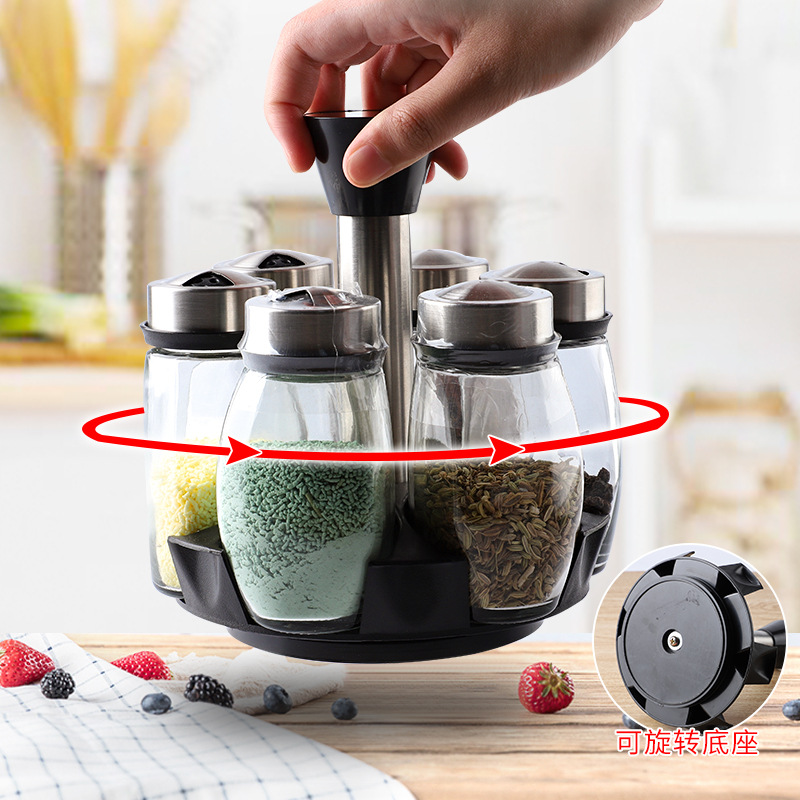 Cocina hogar condimento tarro creativo giratorio hogar condimento caja traje condimento botella condimento caja vidrio condimento botella tarro