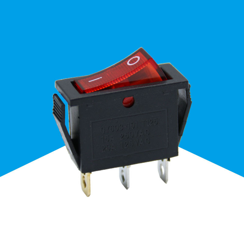 红色船型开关KCD3-101N KCD2 3脚2档带灯 翘板开关15A 250V
