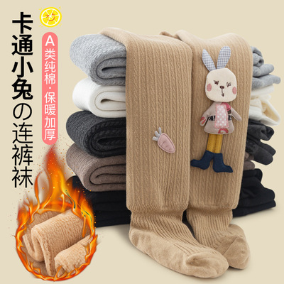 girl Leggings Autumn and winter Infants Plush Thick cotton baby Cartoon one keep warm children Even Socks