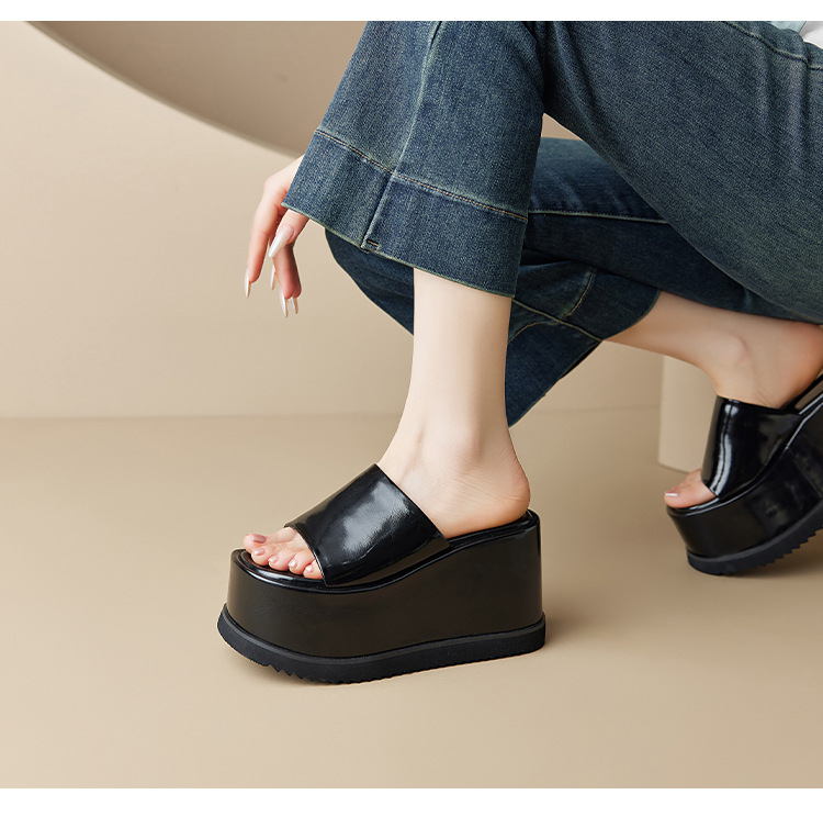 Dép sandal quai ngang da thật đế xuồng cao 8 cm phong cách Âu Mỹ — Màu bạc 10cm, Màu bạc 8cm, Màu vàng kim 10cm, Màu đen 10cm chi tiết 6