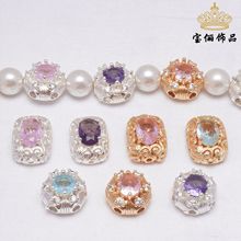 强保色电镀金银色圆形 长方形镂空镶锆石diy串珠项链手链隔珠材料