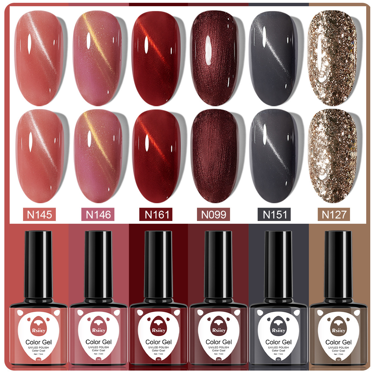 6 colores esmalte de uñas pegamento fototerapia embotellada color popular pintado brillante ojo de gato pegamento UV fototerapia pegamento esmalte de uñas traje de pegamento