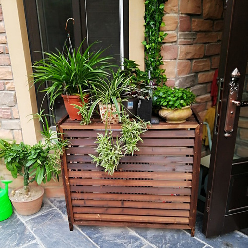 BG54 balcony outdoor storage rack anti-corrosion wooden louver air conditioner outer cover rain-proof dust cover succulent plant flower stand
