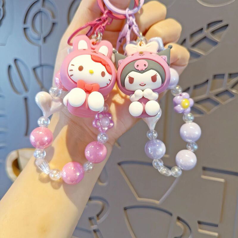 Kuromi Beaded Phone Chain Sanrio Wristband Bracelet Keychain Cute Bag Charm Trendy Blind Box Pendant