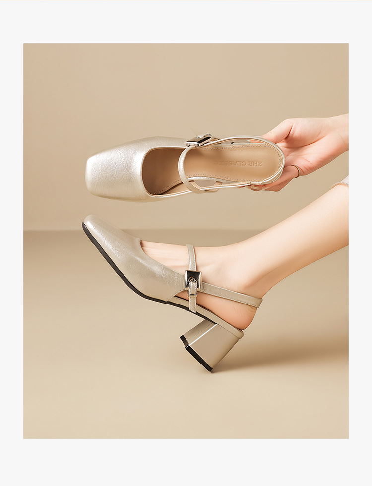 Giày sandal Mary Jane nữ quai ngang gót cao phong cách thanh lịch — BL795 Màu be chi tiết 17
