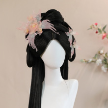 2023原创设计手工制作粉色渐变蝴蝶翅膀汉服头饰妆造套装烫花发饰
