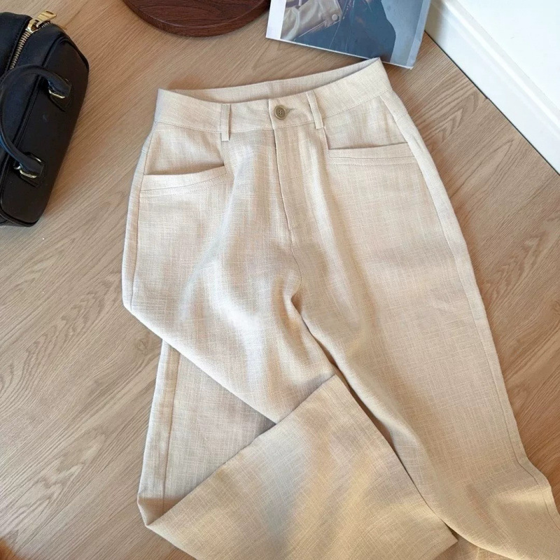 Old Money Style Linen Wide-Leg Pants for Women, Summer Thin High-Waisted Slimming Plus-Size Relaxed Straight-Leg Casual Pants