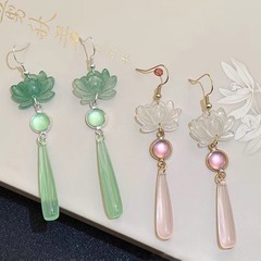Emerald Jade Powder/Modern Chinese Retro Earrings with Unconventional High-End Sense of Style, Women's National Style and Trendy Personality Water Drop Ear Hooks