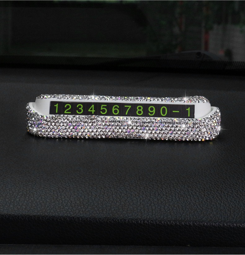Car-Mounted Diamond-Encrusted Parking Sign, Personalized Creative Moving Car Number Plate for Women, Luxury Full-Diamond Temporary Parking Sign for Cars
