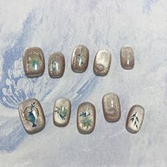 秋冬新款優雅簡約氣質顯白古風香檳色貓眼純手工光療穿戴甲貼片