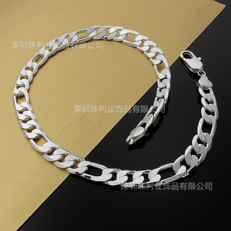 ヨーロッパとアメリカの人気のメンズシルバーメッキジュエリー 12MM スリールーム 1:3:1 サイドネックレス 16-30inch フィガロチェーン|undefined