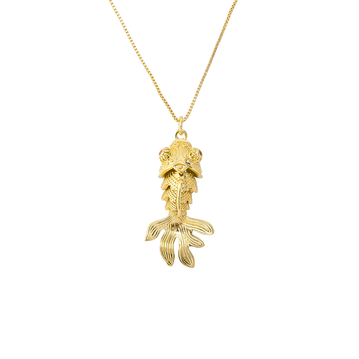 Fish Pattern Wholesale Jewelry IG Style Retro Fish Copper Box Chain Pendant Necklace