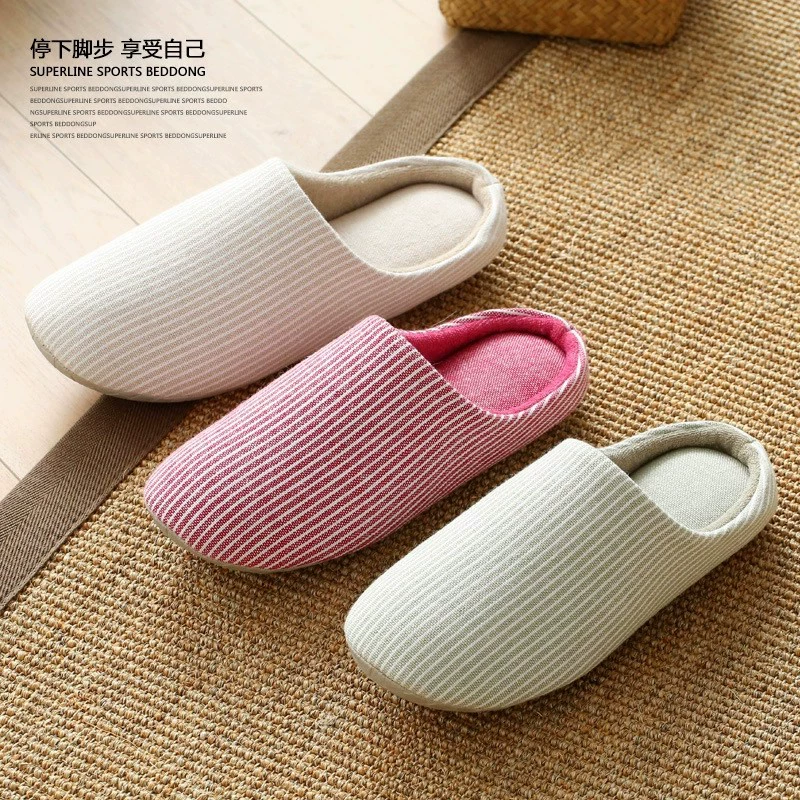 Тапочки в японском стиле с мягкой подошвой в полоску, Нескользящие бесшумный домашние теплые хлопковые тапочки с толстой подошвой, новые напольные Тапочки