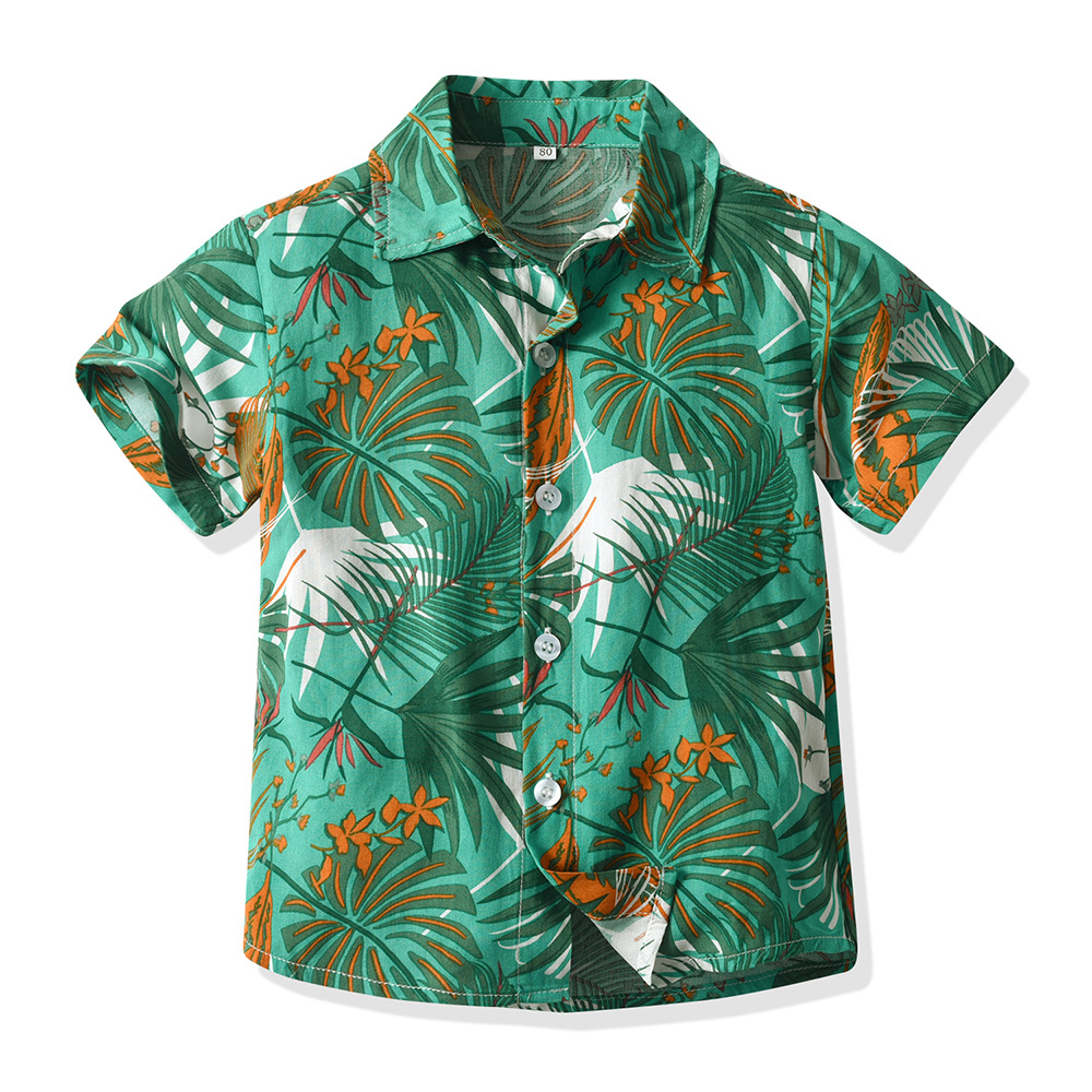 Camisa hawaiana multicolor para niños con cuello girado cárdigan de estilo de moda pelo de playa vacaciones de manga corta chaqueta de flores chaqueta casual