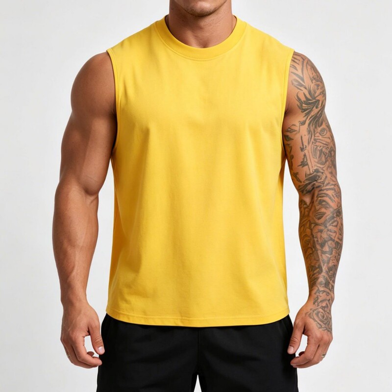 Cross-Border New Style Sports Casual Sleeveless Vest for Men, Breathable Solid Color Fitness Workout Flat Hem Top for Summer
