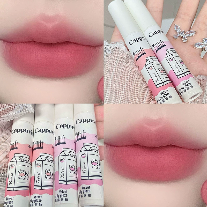 Cappuvini 绒绒泥哑雾唇釉 丝绒哑光柔雾唇泥灰粉色显白跨境彩妆