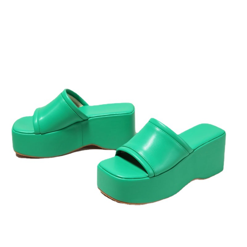 European and American fashion large size high heeled women's shoes with sloping heel and one line thick sole sandals 35-42