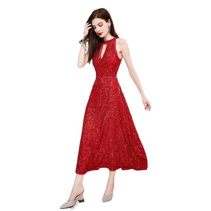 Europeo y americano verano transfronterizo nuevo vestido Amazon Comercio exterior sin mangas Halter vestido sin espalda vestido de noche